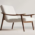 Modern Minimalist Accent Chair With White Upholstery And Wooden Curved Armrests And Legs
