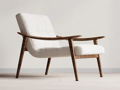 Modern Minimalist Accent Chair With White Upholstery And Wooden Curved Armrests And Legs 3d model