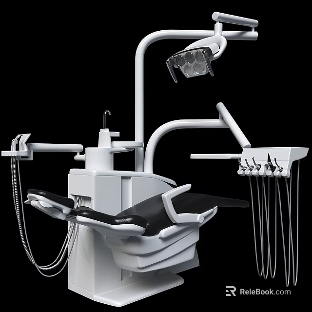 Advanced Dental Medical Equipment With Ergonomic Chair Overhead Lighting And Instrument Arms 3d model 
