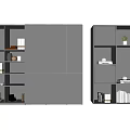Modern Gray Bookcase Interior Design With Open Shelves Books Plants And Decorative Items