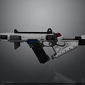 Futuristic White And Black Gun With Red Accent Black Magazine Blue Detail Modern Weapon Design