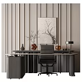 Modern Table And Chair Set With Vertical Striped Wall Artwork Table Lamp And Decorations