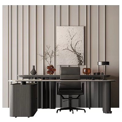 Modern Table And Chair Set With Vertical Striped Wall Artwork Table Lamp And Decorations 3d model