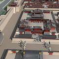 Ancient Chinese Architectural Complex With Red Walls Grey Tiles And Courtyard Layout 3d model