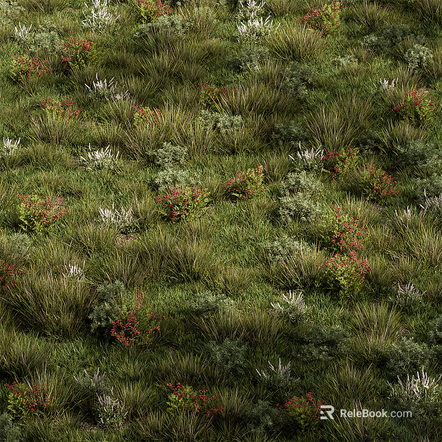 Lush Green Grass With Colorful Flowers And Various Plants In Natural Setting 3d model 