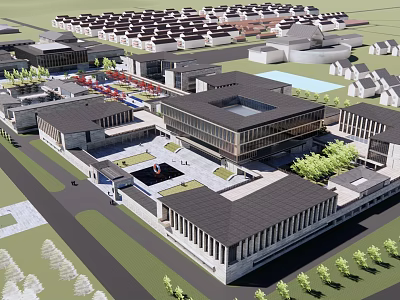 Urban Architectural Complex Featuring Traditional Black Tile Roofs And Modern Glass Curtain Walls 3d model