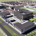 Urban Architectural Complex Featuring Traditional Black Tile Roofs And Modern Glass Curtain Walls