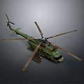 Vintage Green Military Helicopter With Large Rotors And Fuselage Details