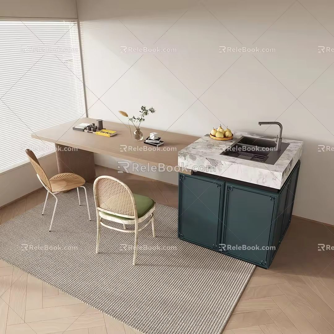 Nakajima counter dining table and chair combination 3d model