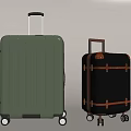 Green Modern Luggage And Black Vintage Suitcase With Trolley Handles And Rolling Wheels