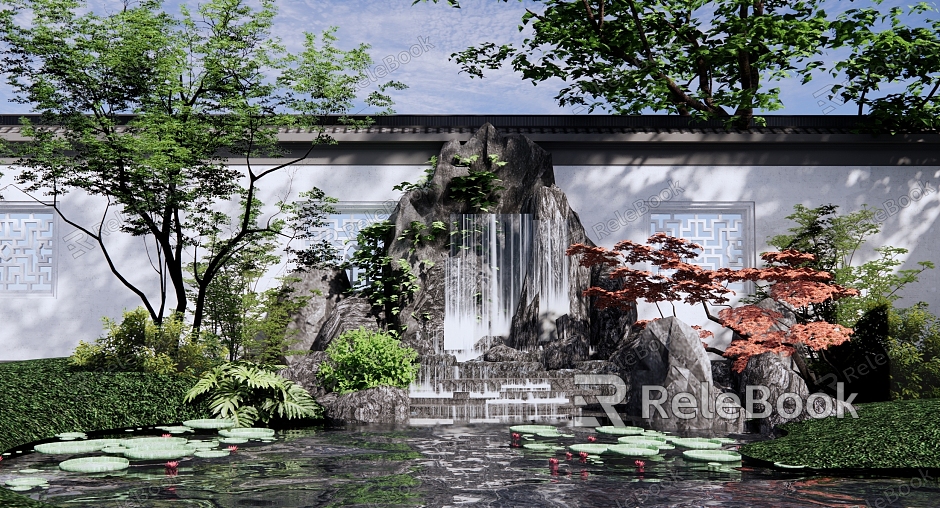 New Chinese style landscape sketch rockery waterscape waterfall waterfall landscape rockery overlapping water courtyard landscape sketch garden garden pool model