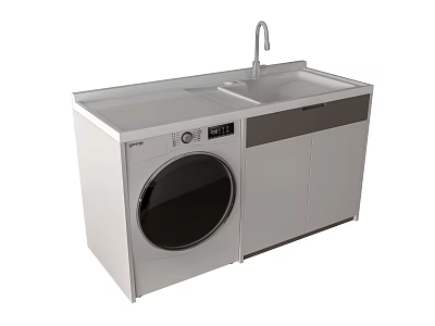 Modern Functional Bathroom Cabinet Unit with Integrated Washing Machine Sink and Faucet 3d model