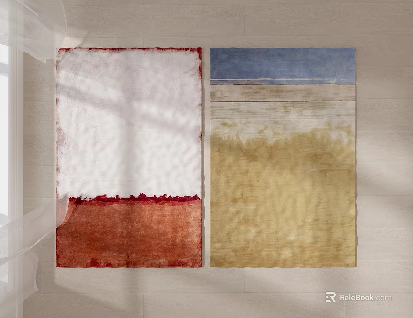 Two Square Rugs Featuring Red White Blue and Gold Abstract Textured Designs 3d model