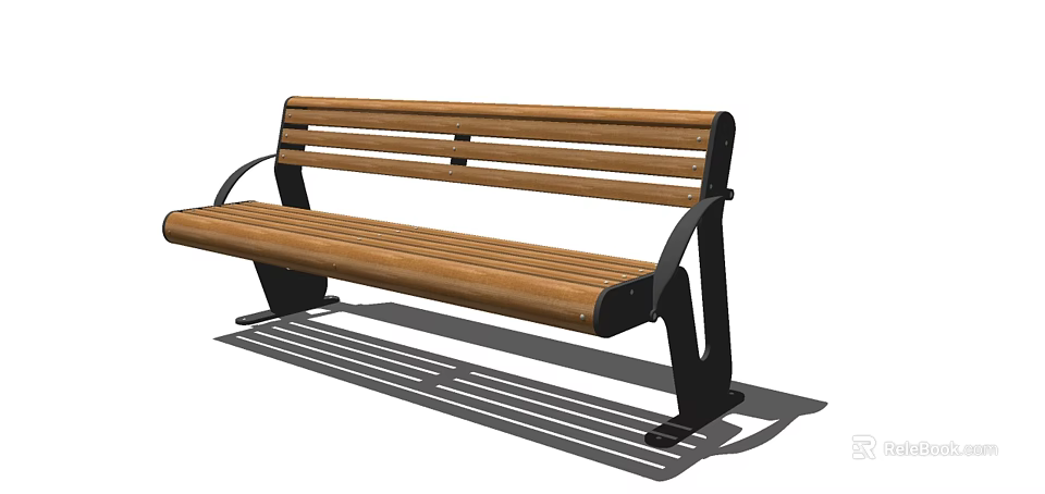 Durable Wooden Outdoor Bench With Metal Frame And Comfortable Slats For Garden Use 3d model 