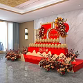 Modern Commercial Event Equipment Display With Red Decorations And Golden Frame