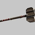 Traditional Decorative Weapon Hammer With Metal Head Carved Patterns And Red White Woven Handle
