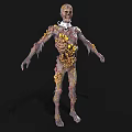 Game And Movie Character Skeleton With Decayed Body And Yellow Growths Horror Style