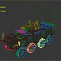 Military Wheeled Armored Vehicle with Camouflage Paint Roof Turret and Protective Armor