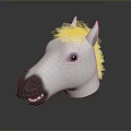 Detailed White Horse Head Model with Blue Eyes White Mane and Black Nose