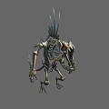 Menacing Fantasy Mechanical Skeleton Creature Character With Spiked Back Red Eyes And Sharp Claws