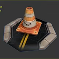 Cartoon Road Structure With Orange White Traffic Cone Smiley Face Yellow Lines And Stone Edges