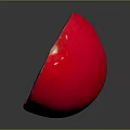 Fresh Halved Tomato with Red Juicy Flesh Seeds and Central Core on Dark Surface