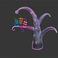 Colorful Fantasy Monsters Sitting On Purple Twisted Tree With Yellow Spots