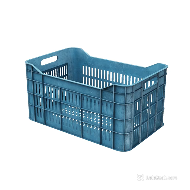 Blue Plastic Storage Basket With Grid Design And Convenient Handles For Home Use 3d model 