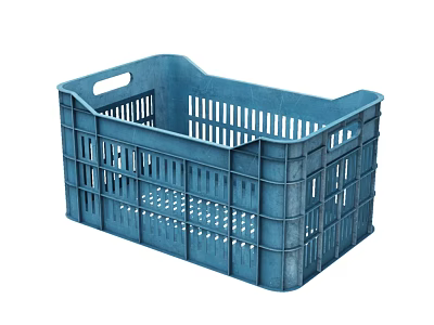 Blue Plastic Storage Basket With Grid Design And Convenient Handles For Home Use 3d model