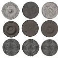 Decorative Silver Ceiling Medallions With Nine Various Intricate Patterns In Arranged Display On White Background