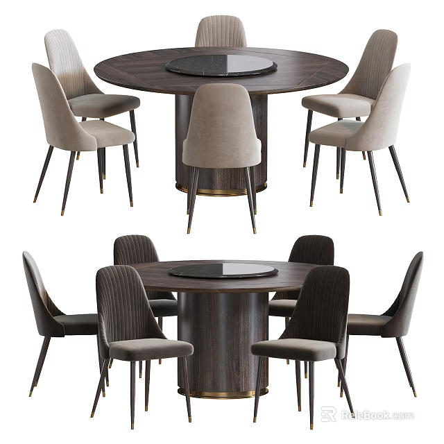 Elegant Modern Dining Table Set Featuring Round Wooden Top And Neutral Tones Chairs 3d model