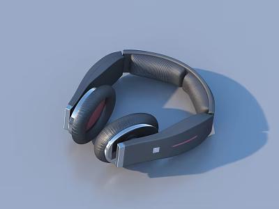 Over Ear Headphones With Black Gray Design Red Ear Cushions And Leather Headband 3d model