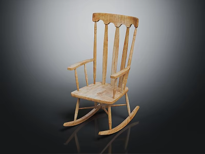 Traditional Light Colored Wooden Rocking Chair With Spindle Back And Armrests 3d model