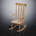 Traditional Light Colored Wooden Rocking Chair With Spindle Back And Armrests