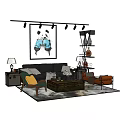 Modern Living Room Sofa And Coffee Table Set With Accent Chairs And Wall Art