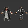 3D Clothing Models With Black Long Coat Red Lining And Black White Striped Bodysuit