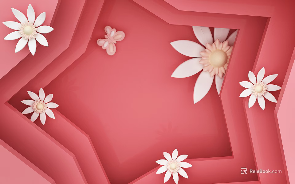 Pink Decorative Geometric Frame Background With White And Pink Flowers 3d model 