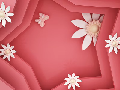 Pink Decorative Geometric Frame Background With White And Pink Flowers 3d model