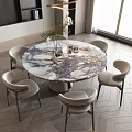 Elegant Round Marble Dining Table Set With Modern Chairs And Natural Light 3d model