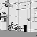 Vintage Background Wall With Retro Bicycle Red Vending Machine Neon Sign And String Lights
