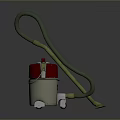 Modern Computer Vacuum Cleaner With Red Top Silver Barrel Green Hose And Wheels