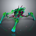 Abstract Fantasy Creature With Green Purple Pink Tentacles And Shiny Glowing Legs