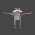 Purple Cartoon Character With Big Eyes Small Hat Yellow Star And Outstretched Arms