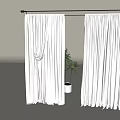 White Sheer Curtains Hanging On Black Curtain Rod With Green Plant In White Planter