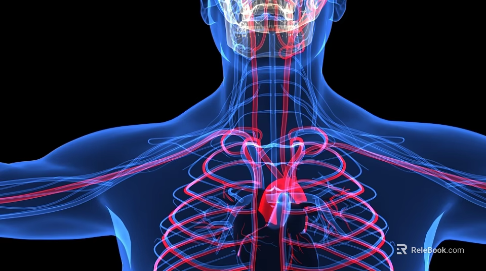 Detailed 3D Illustration of Human Chest Organs Showing Heart Rib Cage and Blood Vessels 3d model 