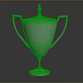 Shiny Blue Metallic Trophy With Two Handles Decorative Top And Round Base On Dark Background
