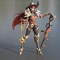 Fantasy Female Game Character With Red Hair Horned Hat Armor Outfit Bow And Staff