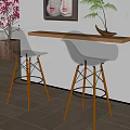 Modern Bar Counter With Wooden Top Transparent Chairs And Wall Shelf Plant Vase