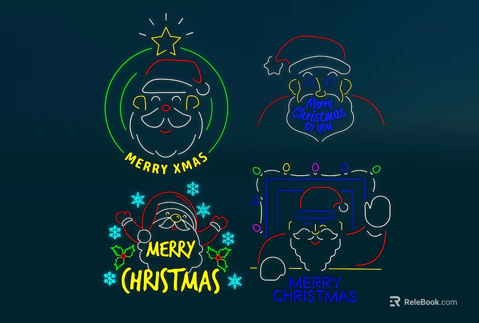 Christmas Decorative Lights with Santa Claus Stars Snowflakes Merry Christmas 3d model 