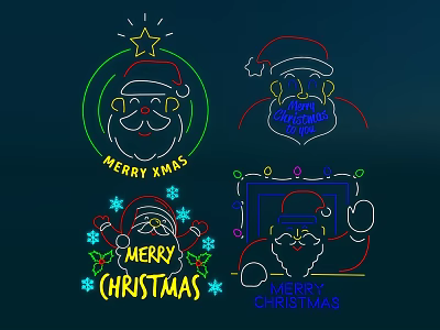 Christmas Decorative Lights with Santa Claus Stars Snowflakes Merry Christmas 3d model